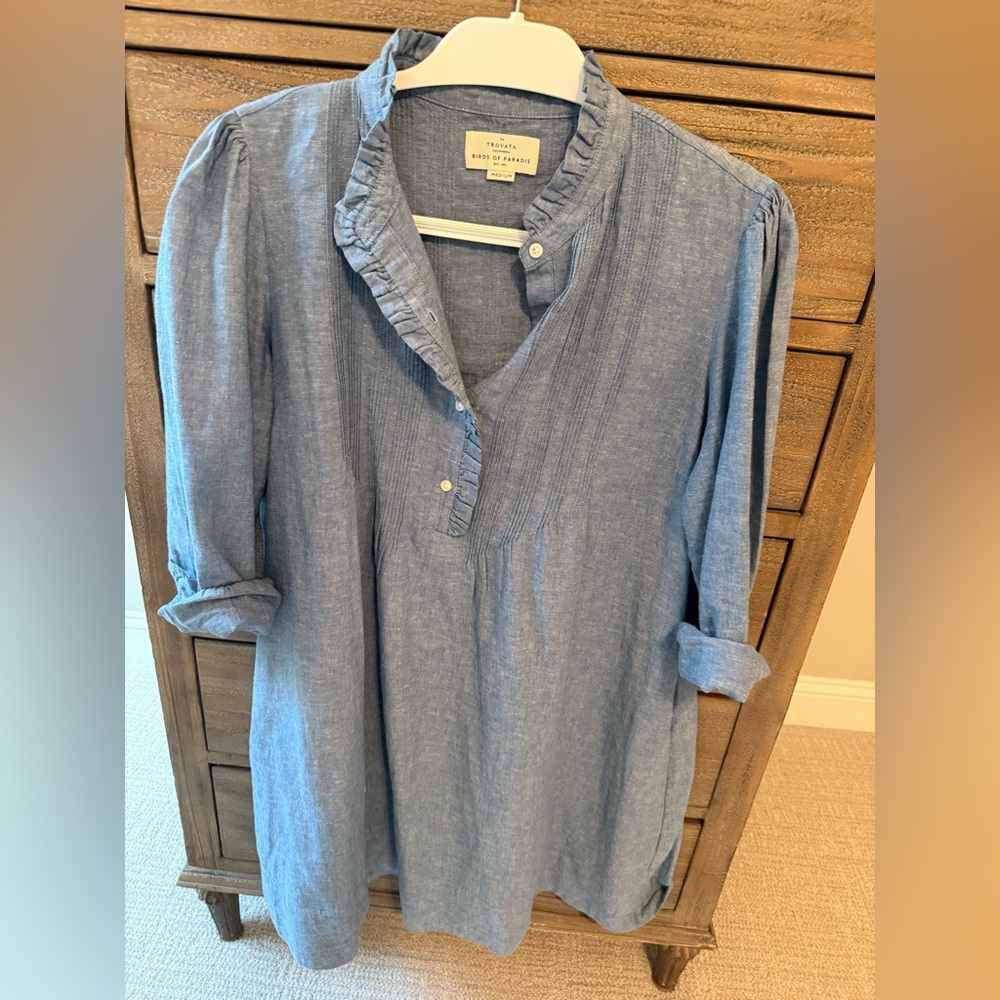 Birds of Paradise Denim Shirt Dress